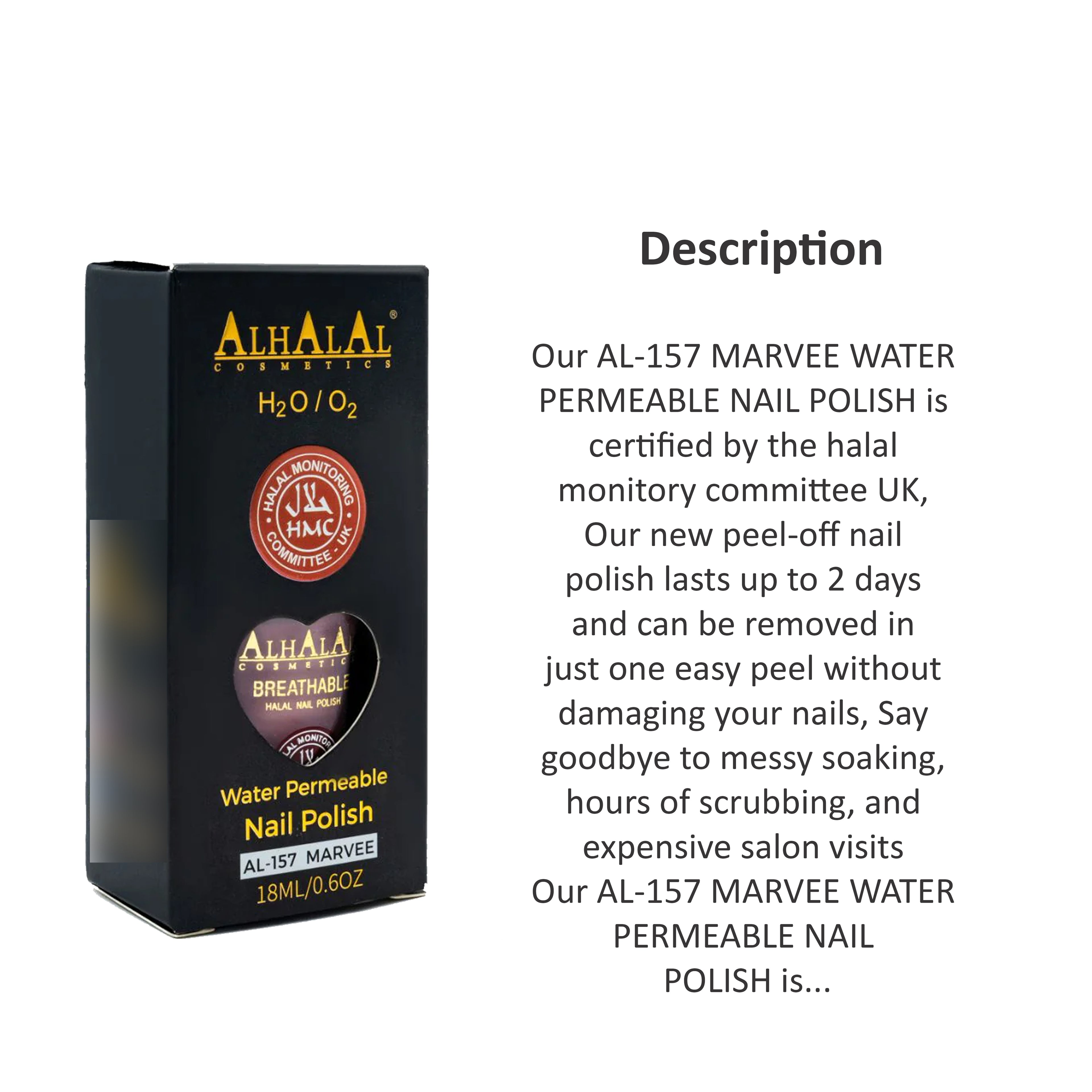 ALHALAL COSMETICS MARVEE WATER PERMEABLE NAIL POLISH 18ML AL-157