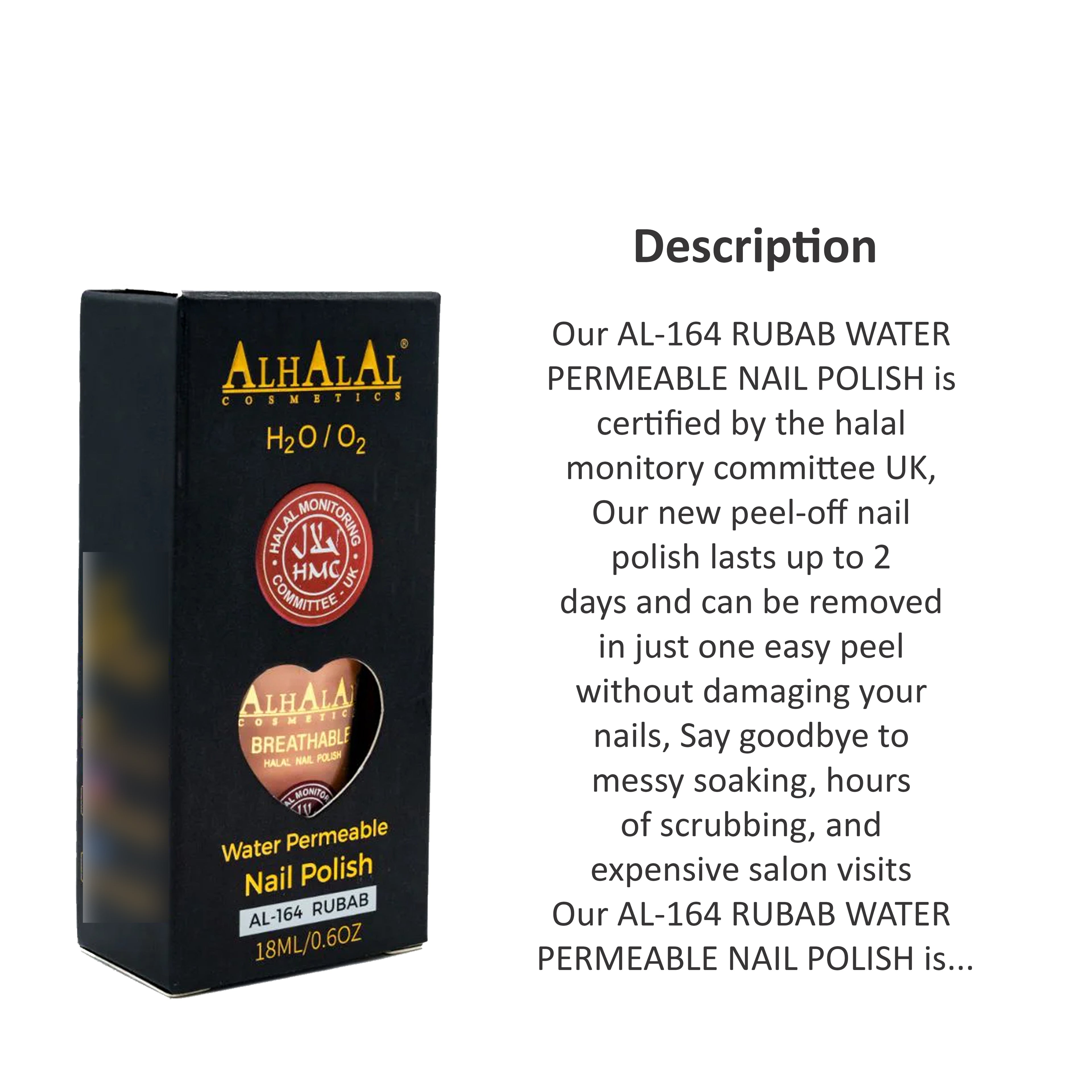 ALHALAL COSMETICS RUBAB WATER PERMEABLE NAIL POLISH 18ML AL-164