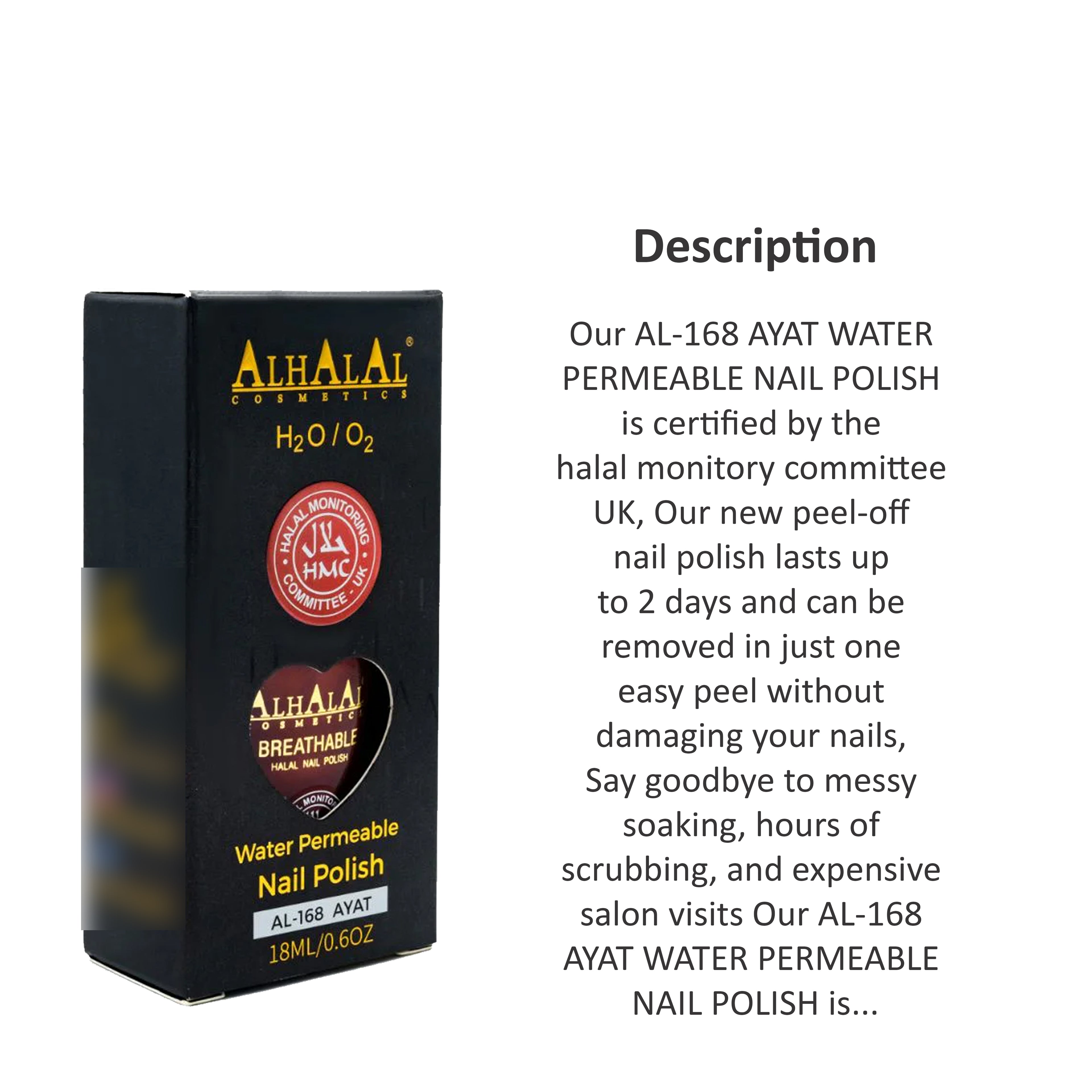 ALHALAL COSMETICS AYAT WATER PERMEABLE NAIL POLISH 18ML AL-168