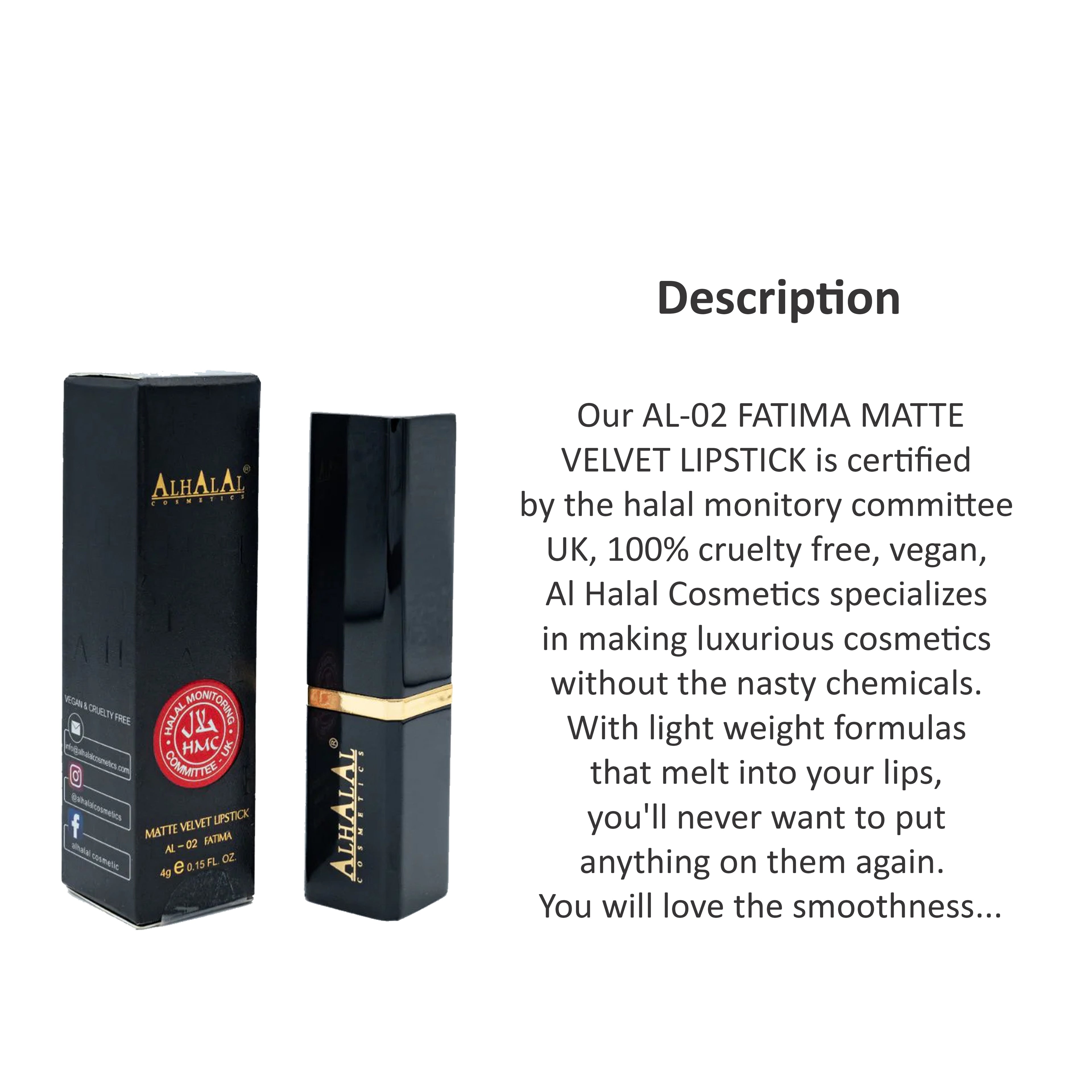 ALHALAL COSMETICS FATIMA MATTE VELVET LIPSTICK 4G AL-02