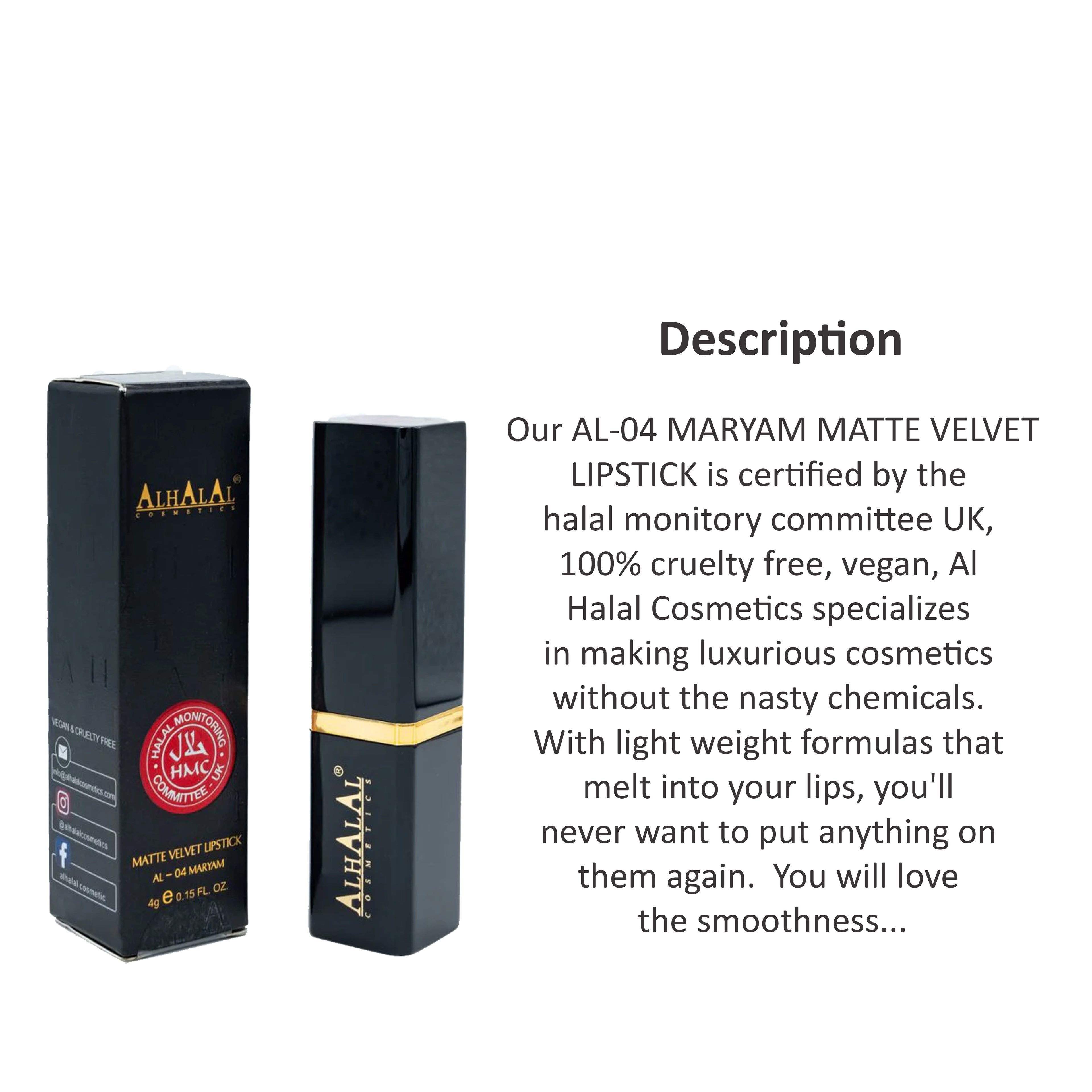 ALHALAL COSMETICS MARYAM MATTE VELVET LIPSTICK 4G AL-04