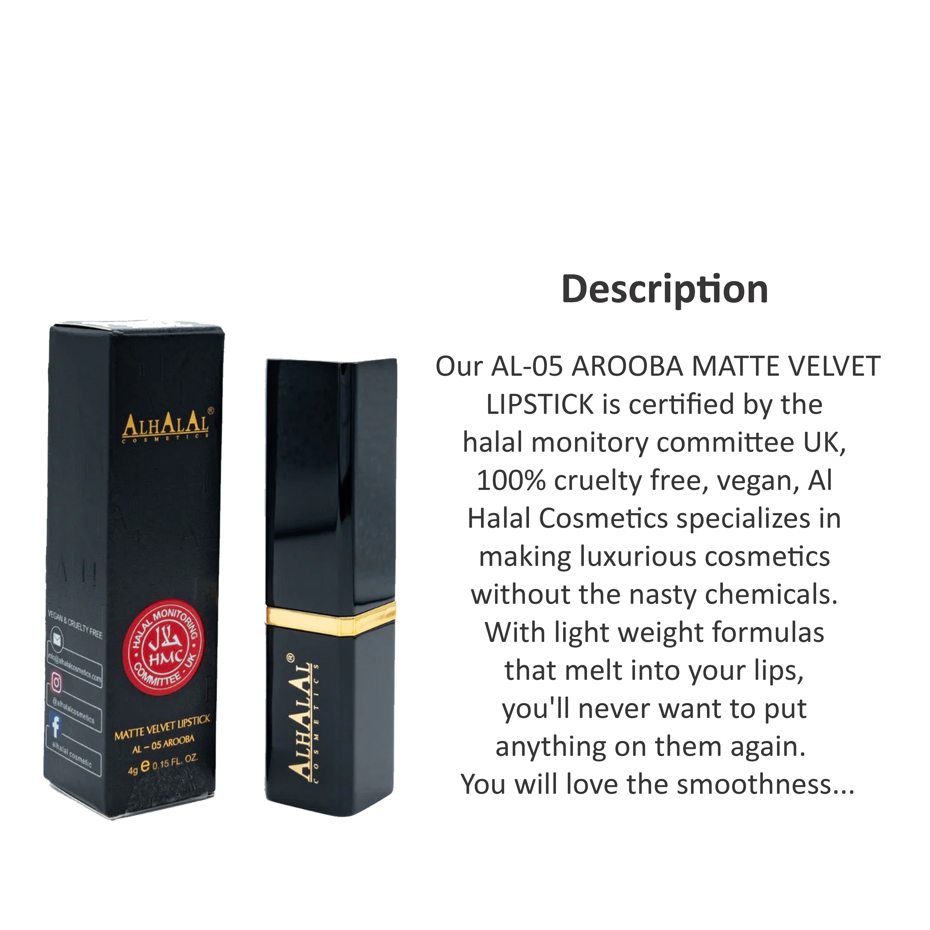 ALHALAL COSMETICS AROOBA MATTE VELVET LIPSTICK 4G AL-05
