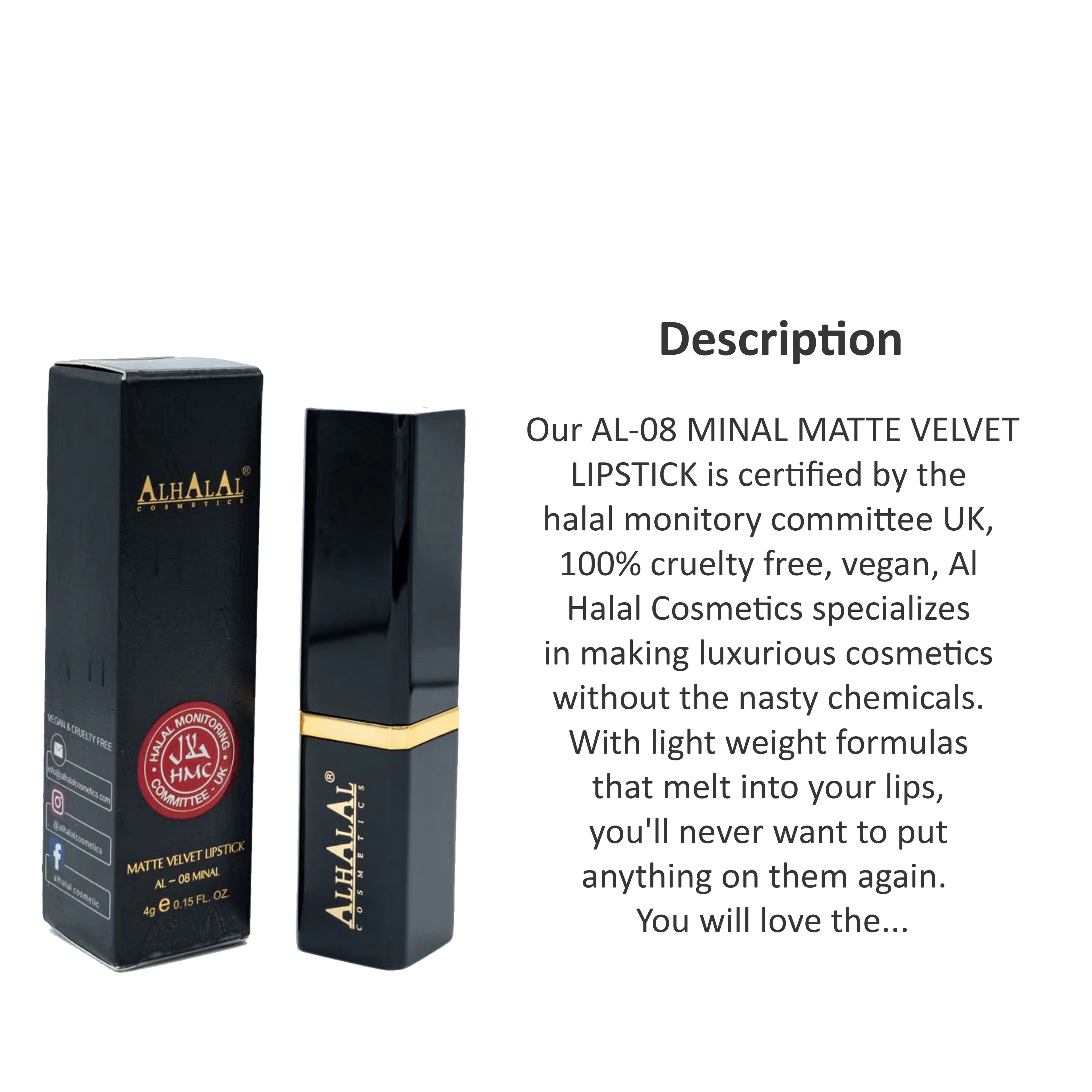 ALHALAL COSMETICS MINAL MATTE VELVET LIPSTICK 4G AL-08