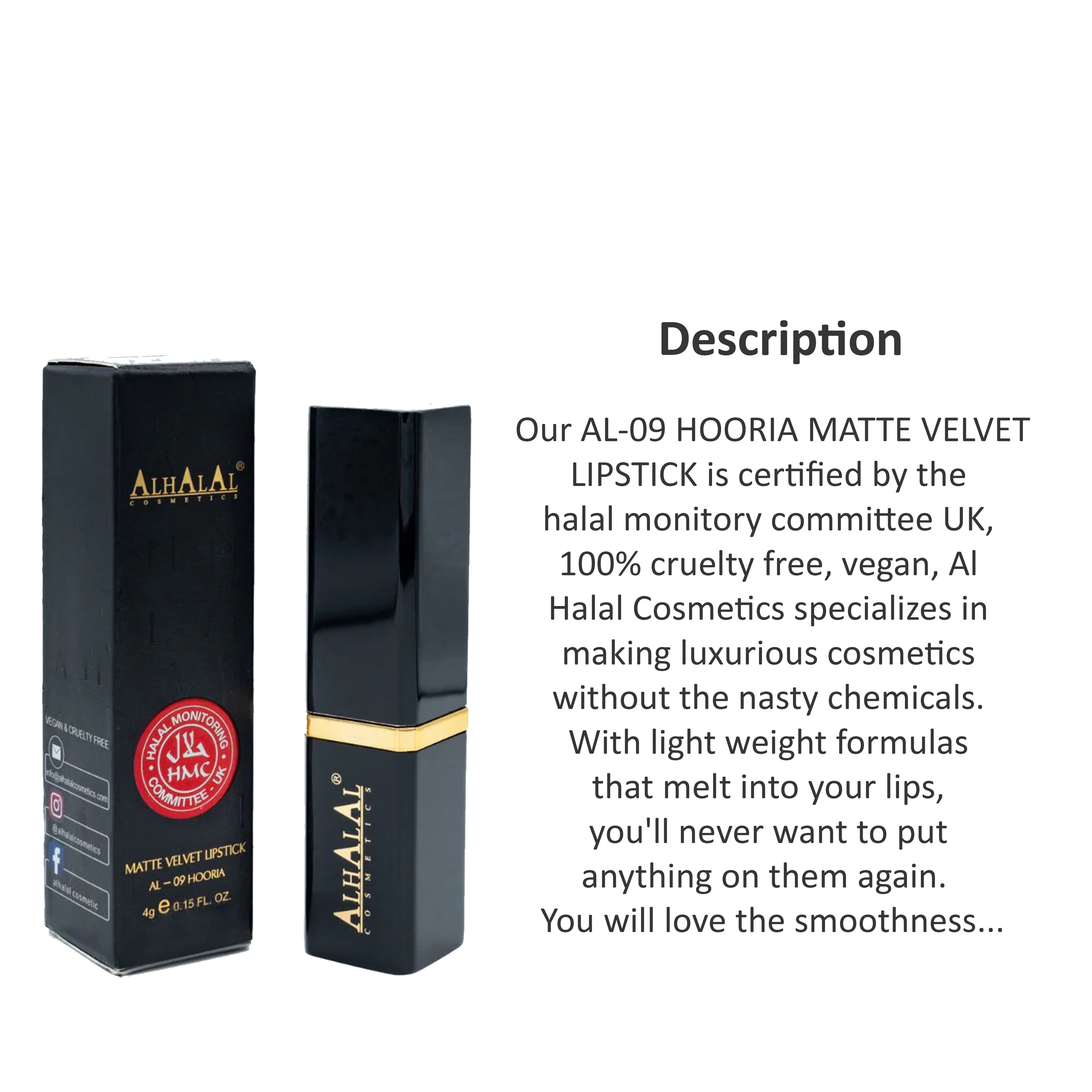 ALHALAL COSMETICS HOORIA MATTE VELVET LIPSTICK 4G AL-09