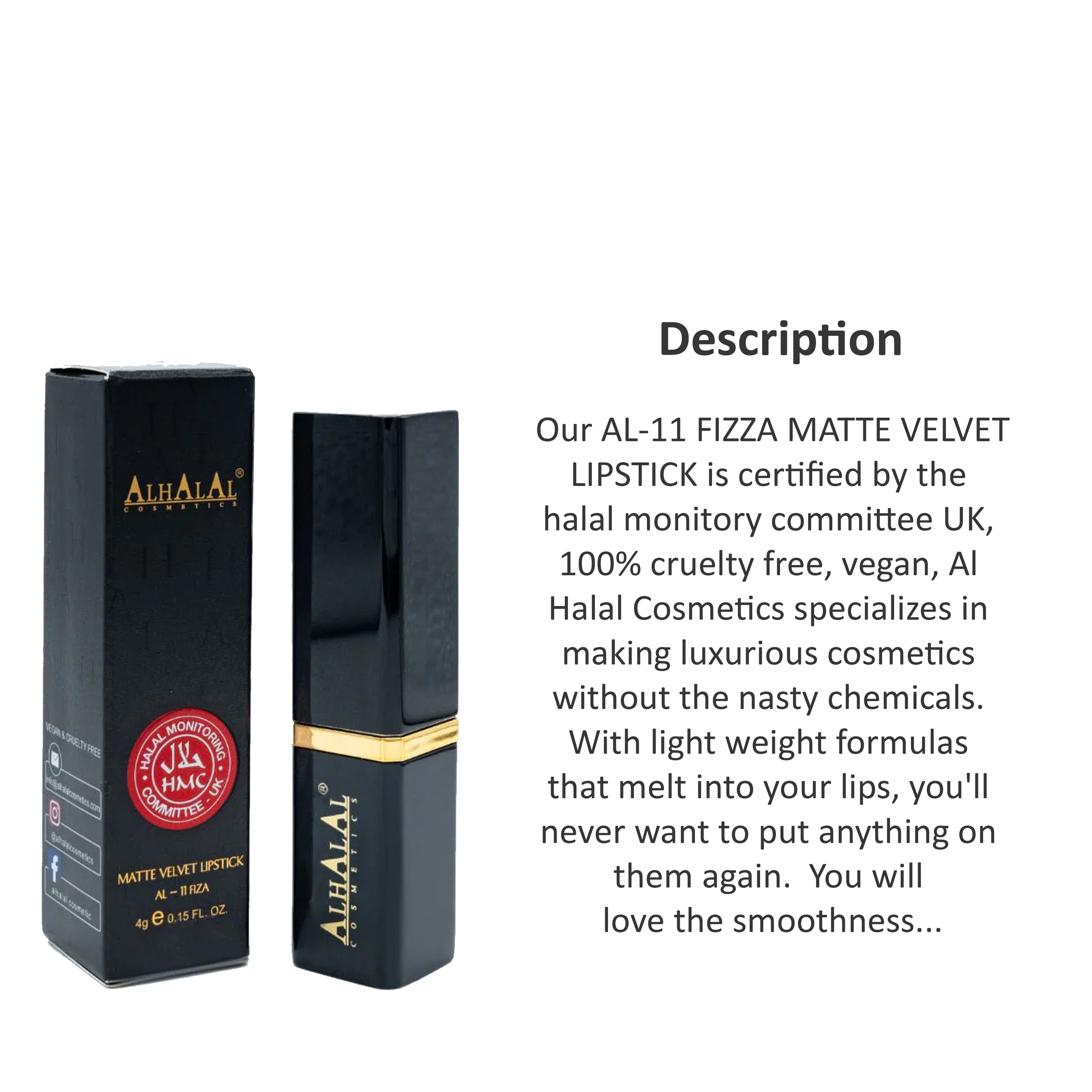 ALHALAL COSMETICS FIZZA MATTE VELVET LIPSTICK 4G AL-11