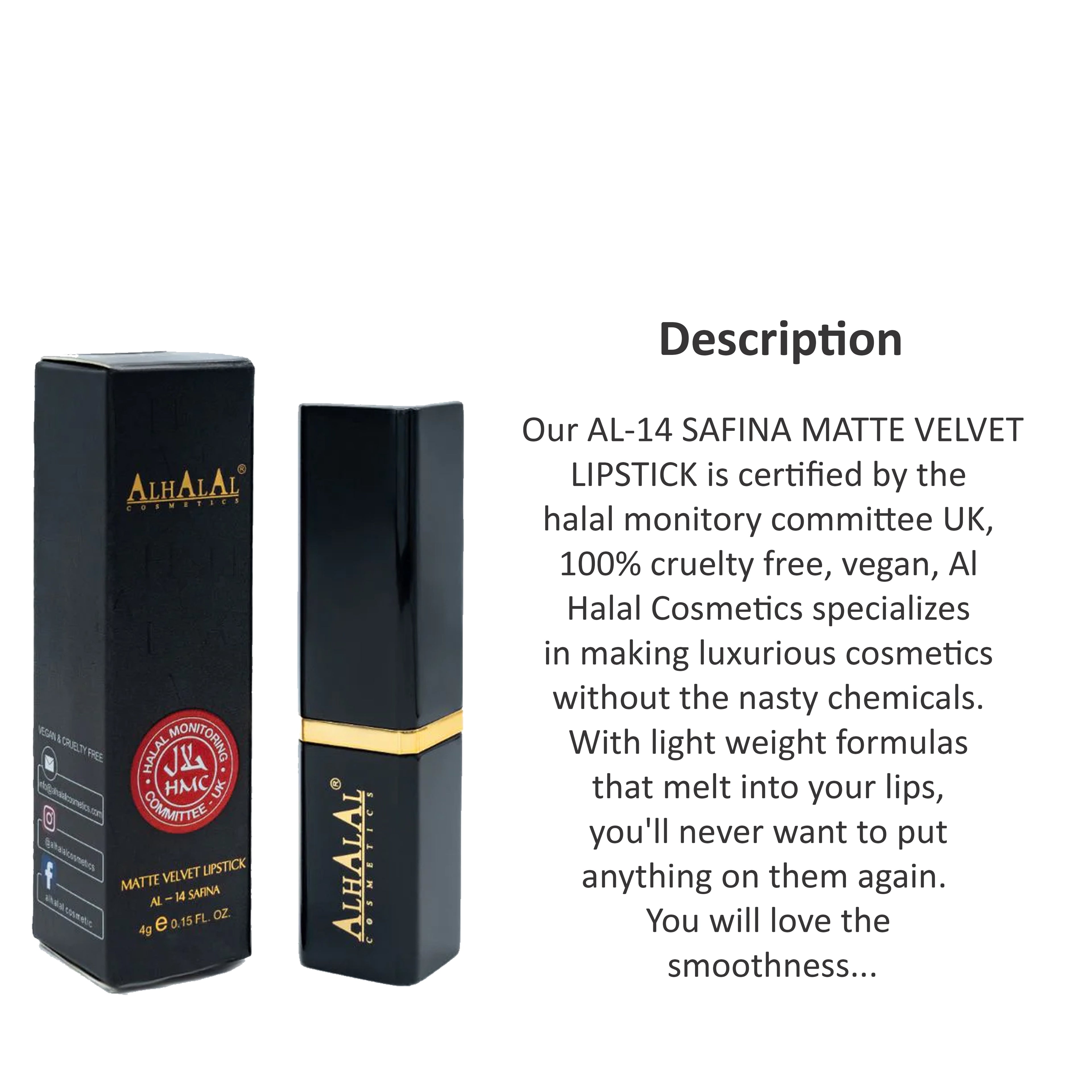 ALHALAL COSMETICS SAFINA MATTE VELVET LIPSTICK 4G AL-14