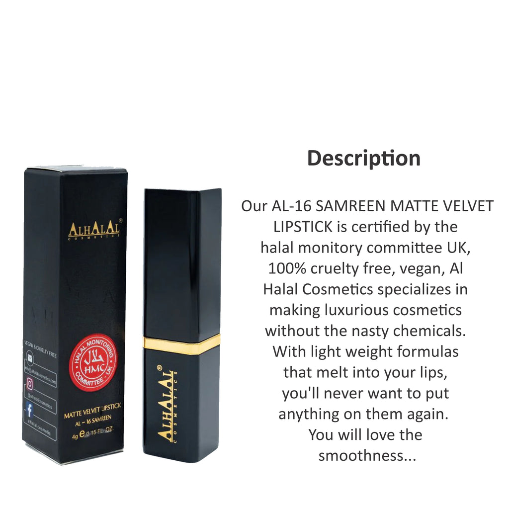 AL HALAL COSMETICS SAMREEN MATTE VELVET LIPSTICK 4G AL-16