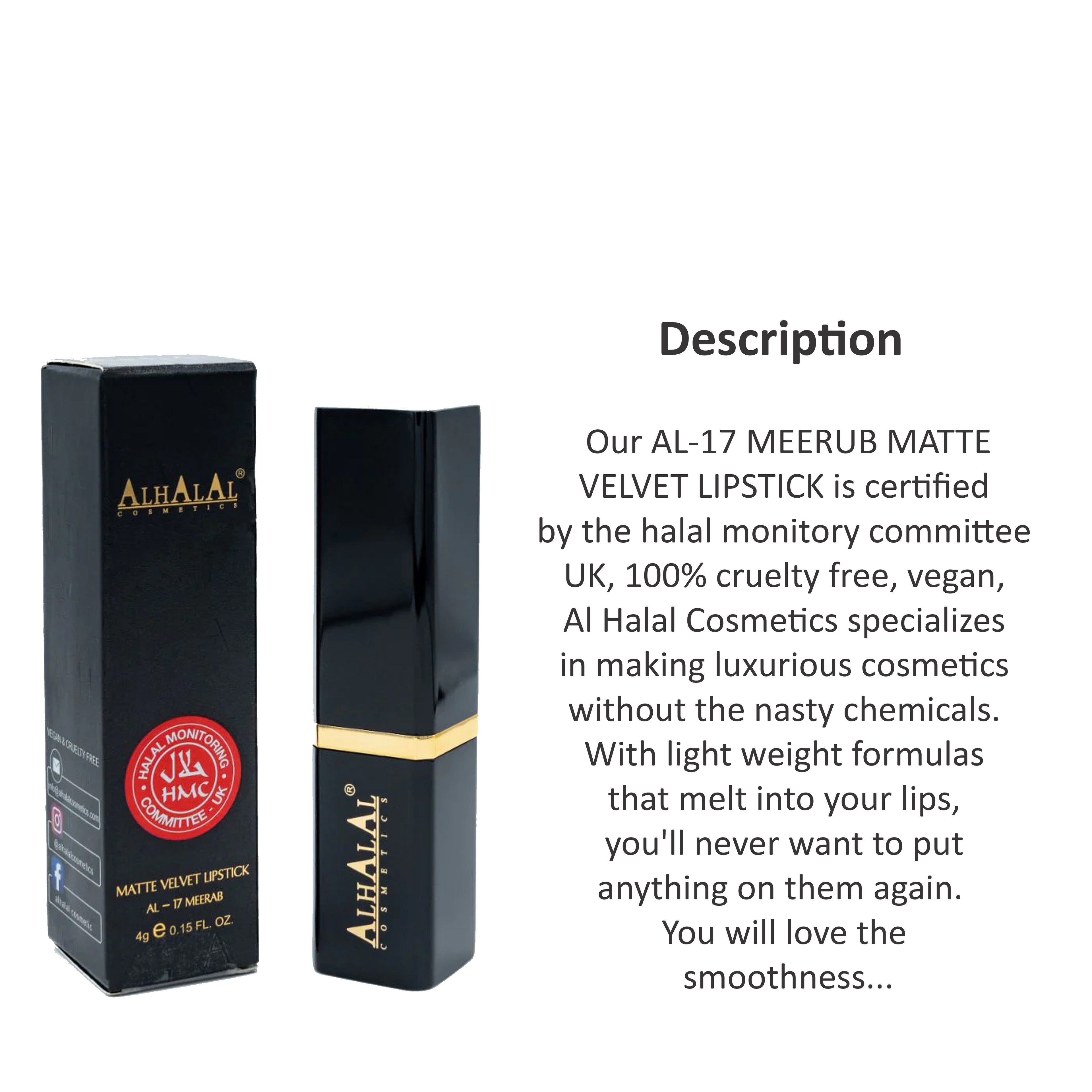 AL HALAL COSMETICS MEERUB MATTE VELVET LIPSTICK 4G AL-17