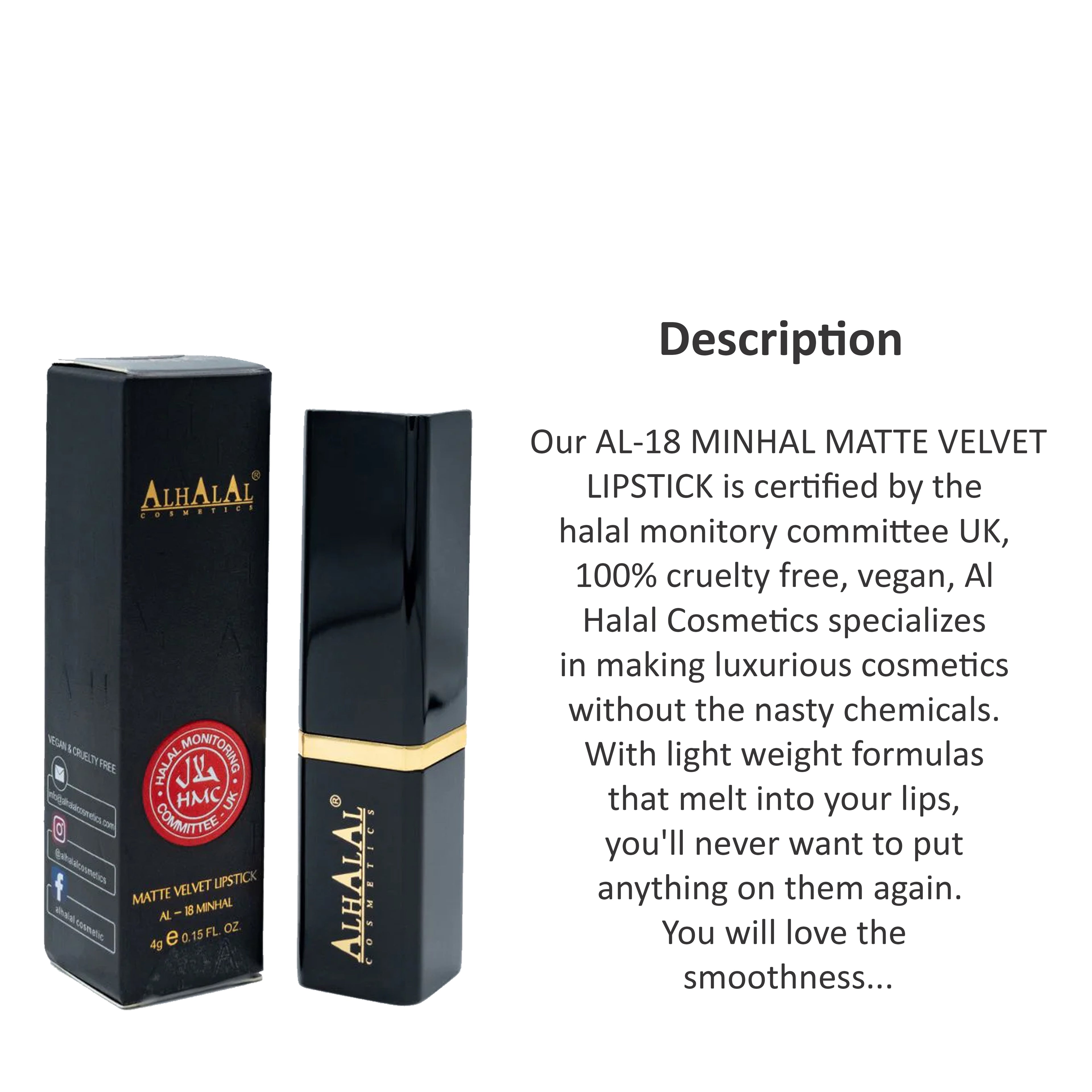 ALHALAL COSMETICS MINHAL MATTE VELVET LIPSTICK 4G AL-18