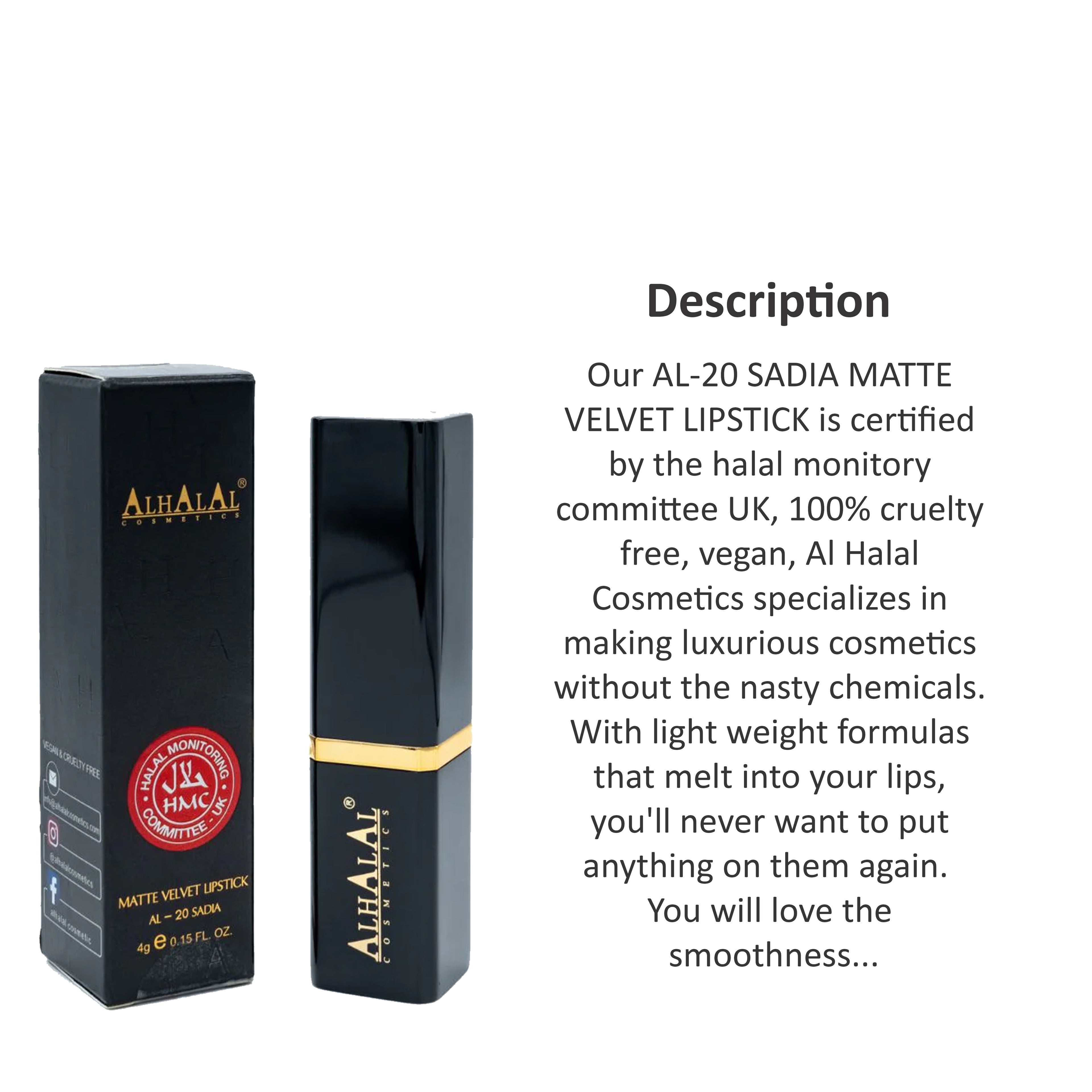 ALHALAL COSMETICS SADIA MATTE VELVET LIPSTICK 4G AL-20