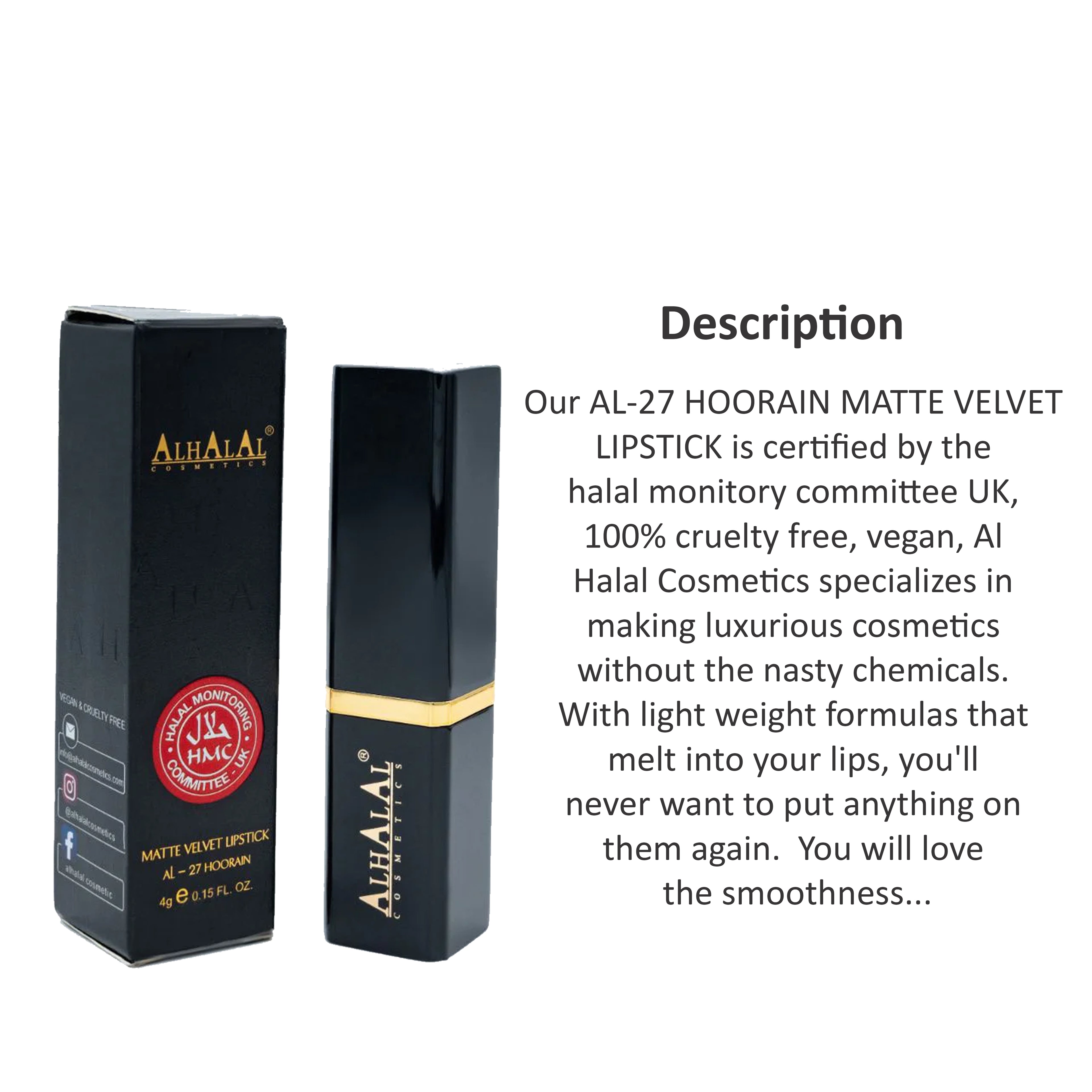 ALHALAL COSMETICS HOORAIN MATTE VELVET LIPSTICK 4G AL-27