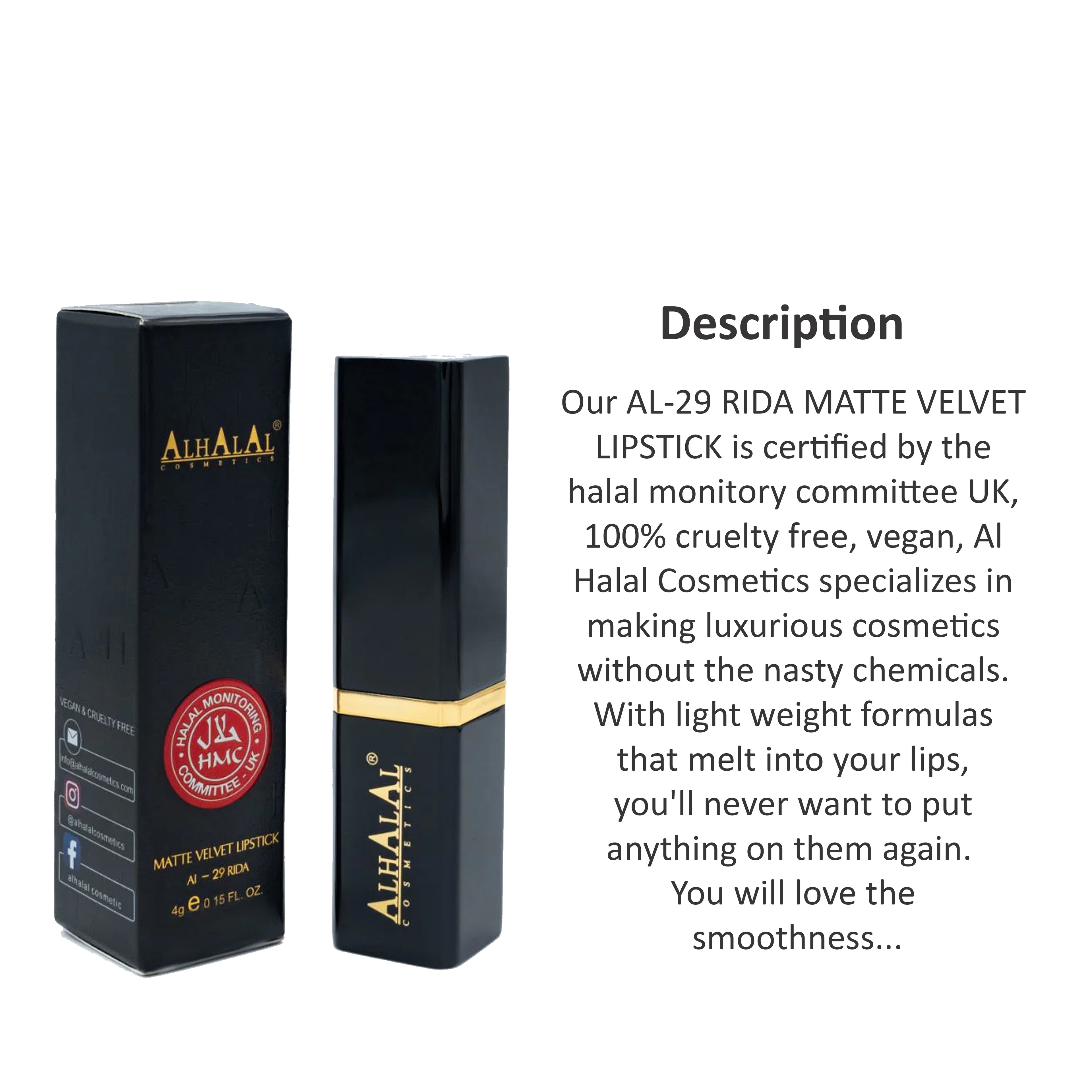 ALHALAL COSMETICS RIDA MATTE VELVET LIPSTICK 4G AL-29