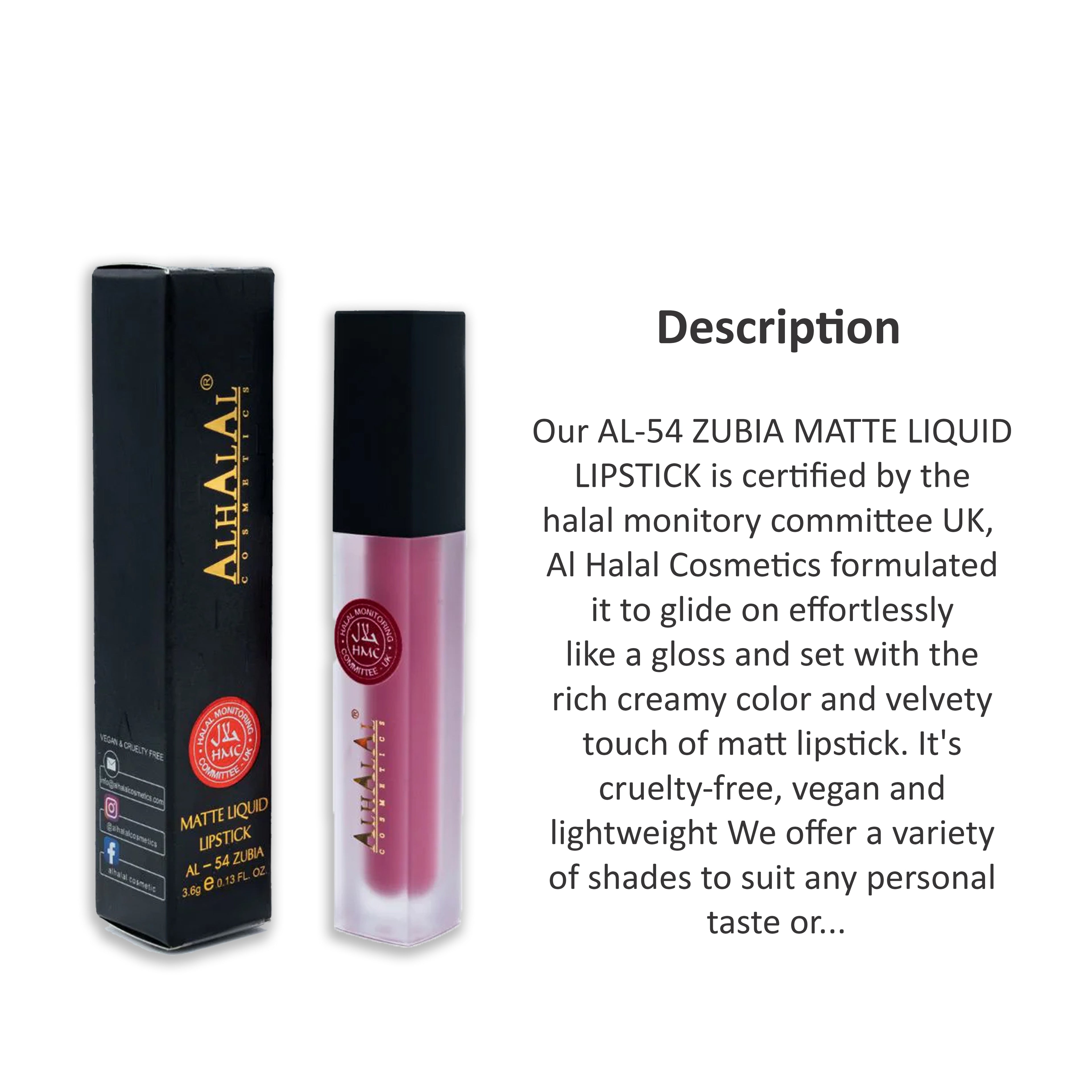 ALHALAL COSMETICS ZUBIA MATTE LIQUID LIPSTICK 3.6G AL-54