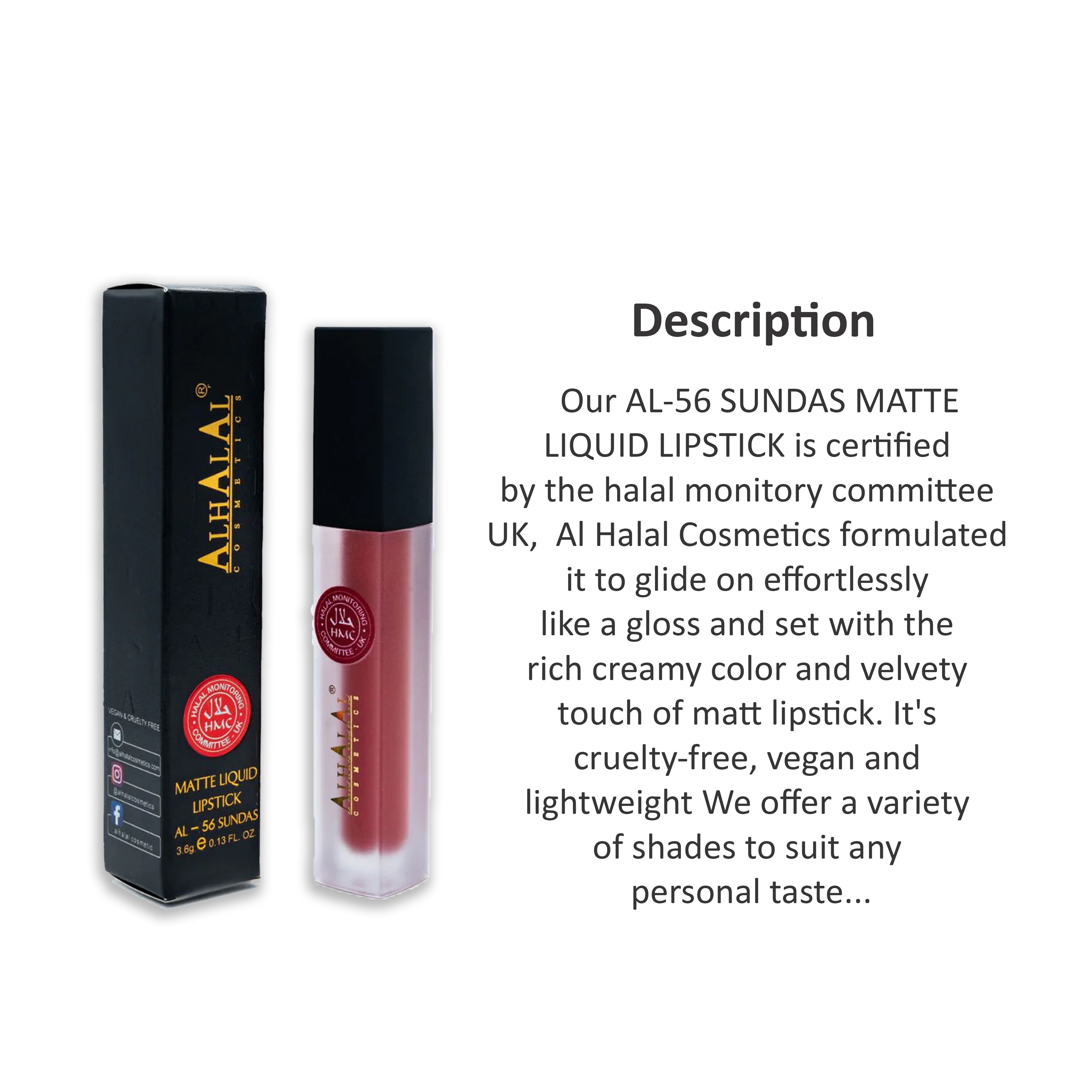 ALHALAL COSMETICS SUNDAS MATTE LIQUID LIPSTICK 3.6G AL-56