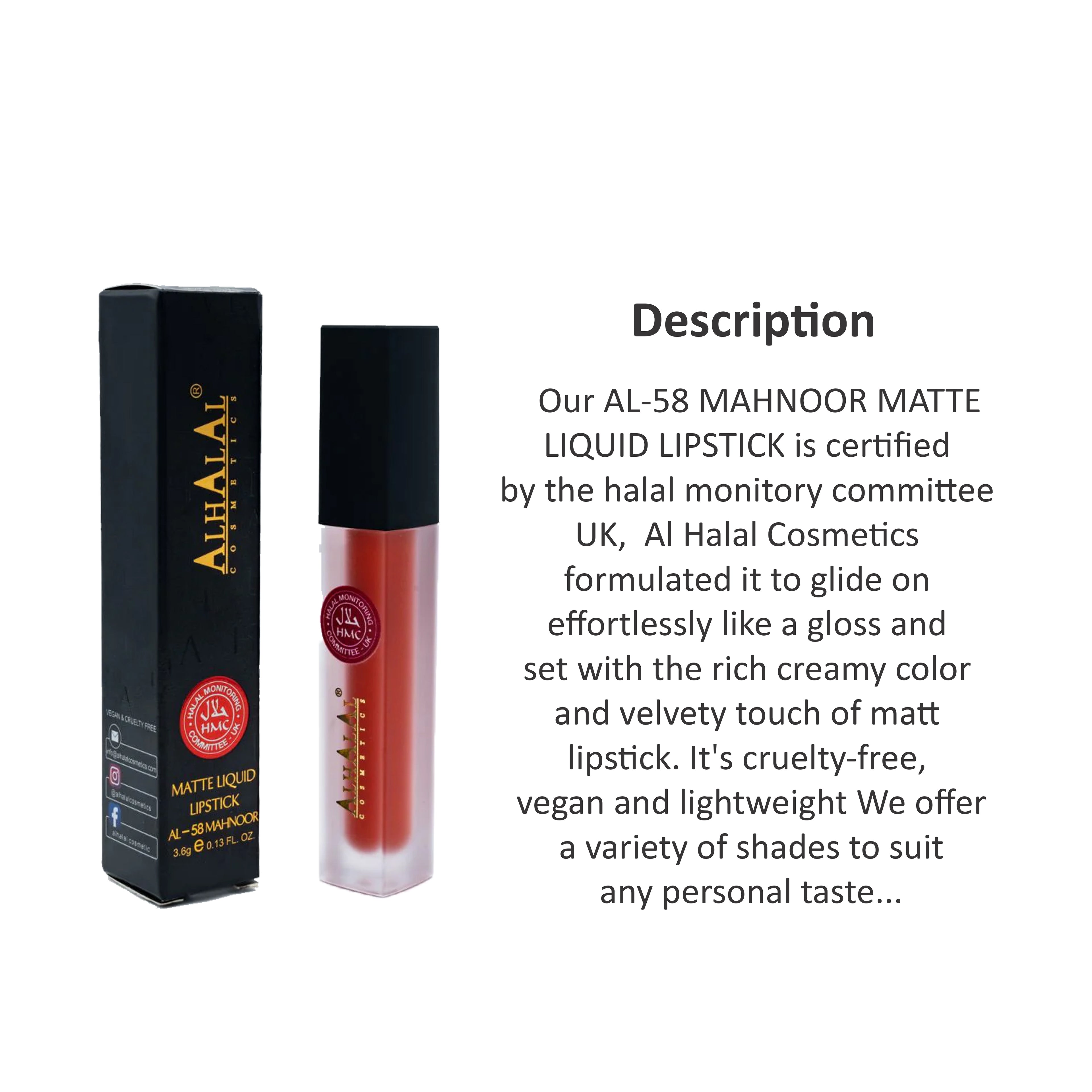 ALHALAL COSMETICS MAHNOOR MATTE LIQUID LIPSTICK 3.6G AL-58