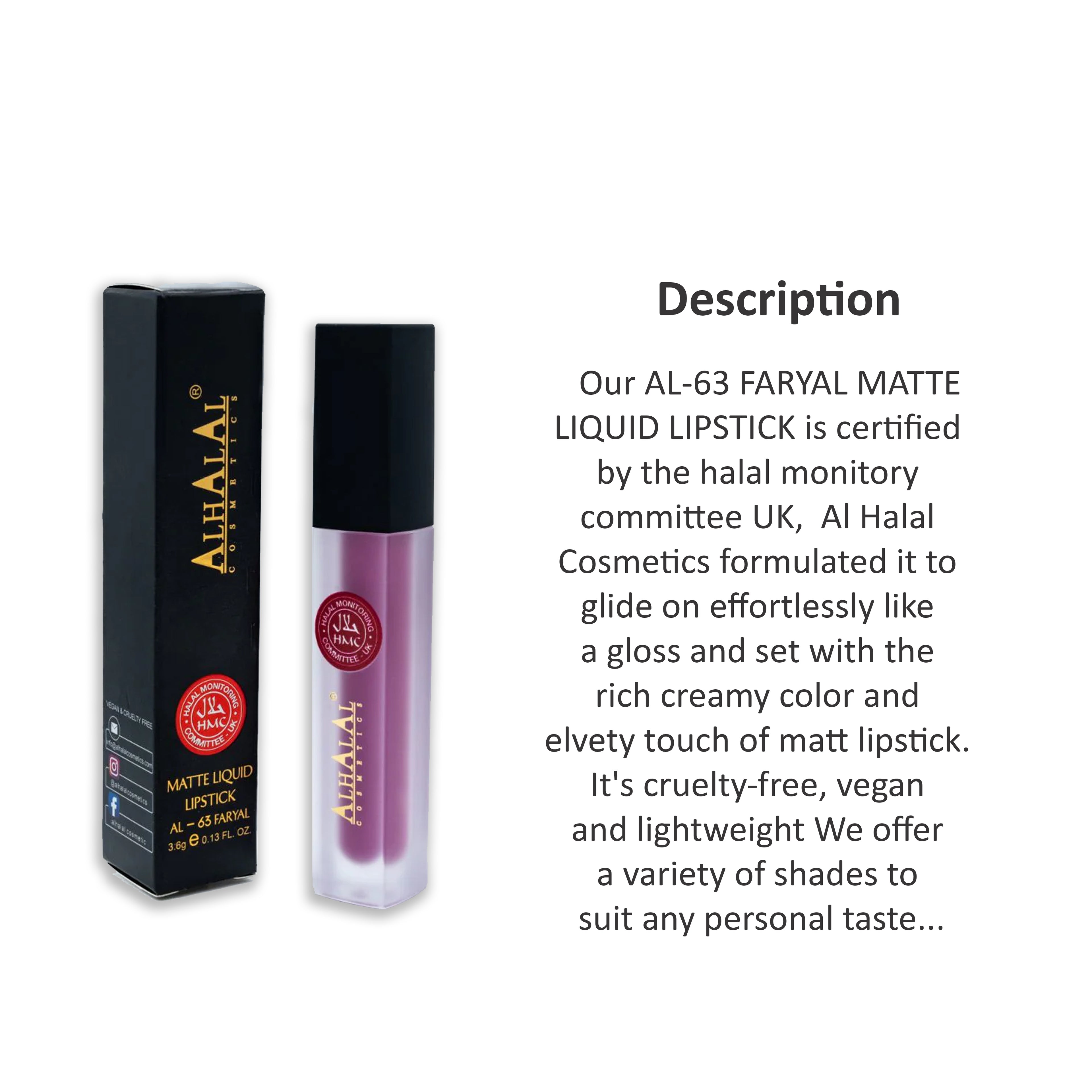 ALHALAL COSMETICS FARYAL MATTE LIQUID LIPSTICK 3.6G AL-63