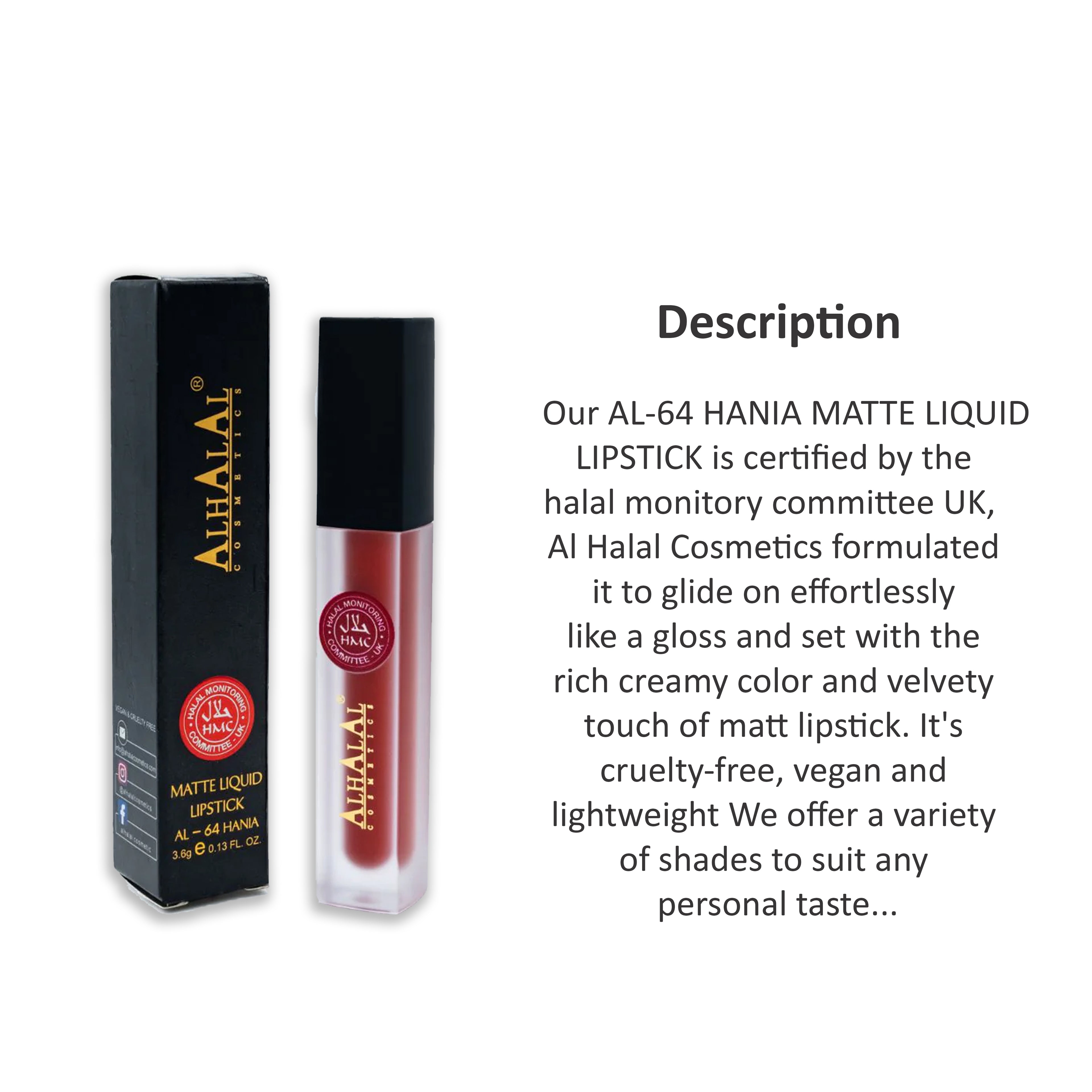 ALHALAL COSMETICS HANIA MATTE LIQUID LIPSTICK 3.6G AL-64