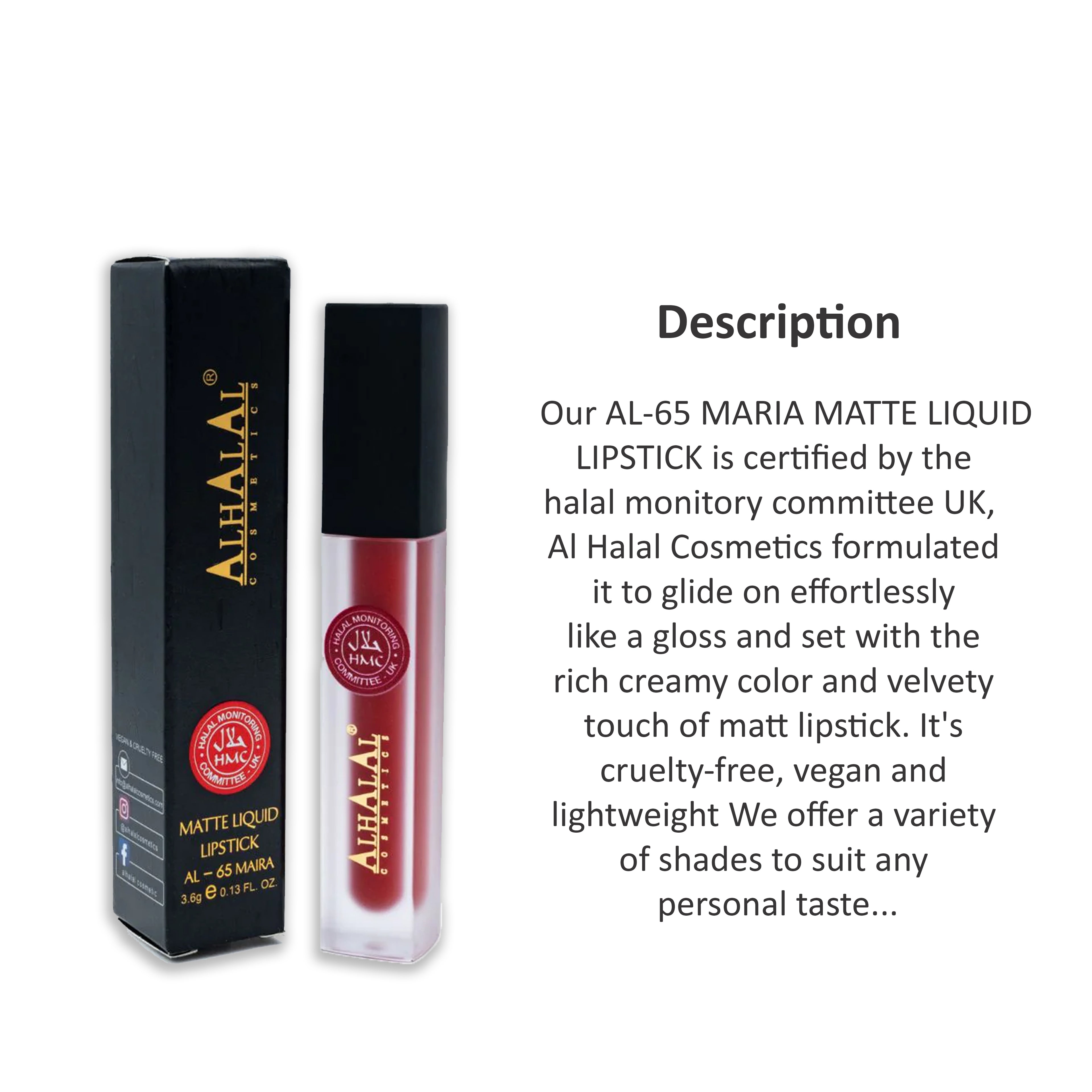 ALHALAL COSMETICS MARIA MATTE LIQUID LIPSTICK 3.6G AL-65