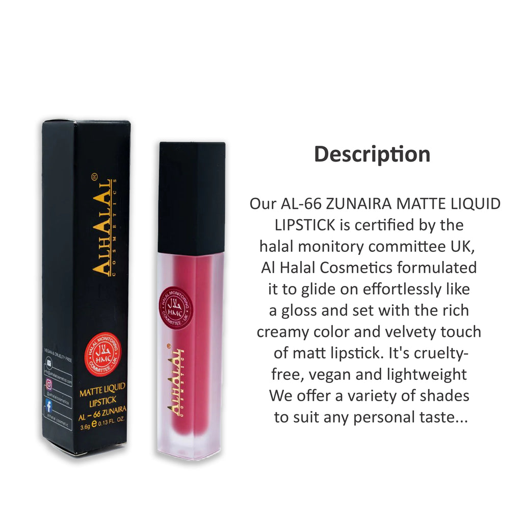 ALHALAL COSMETICS ZUNAIRA MATTE LIQUID LIPSTICK 3.6GAL-66