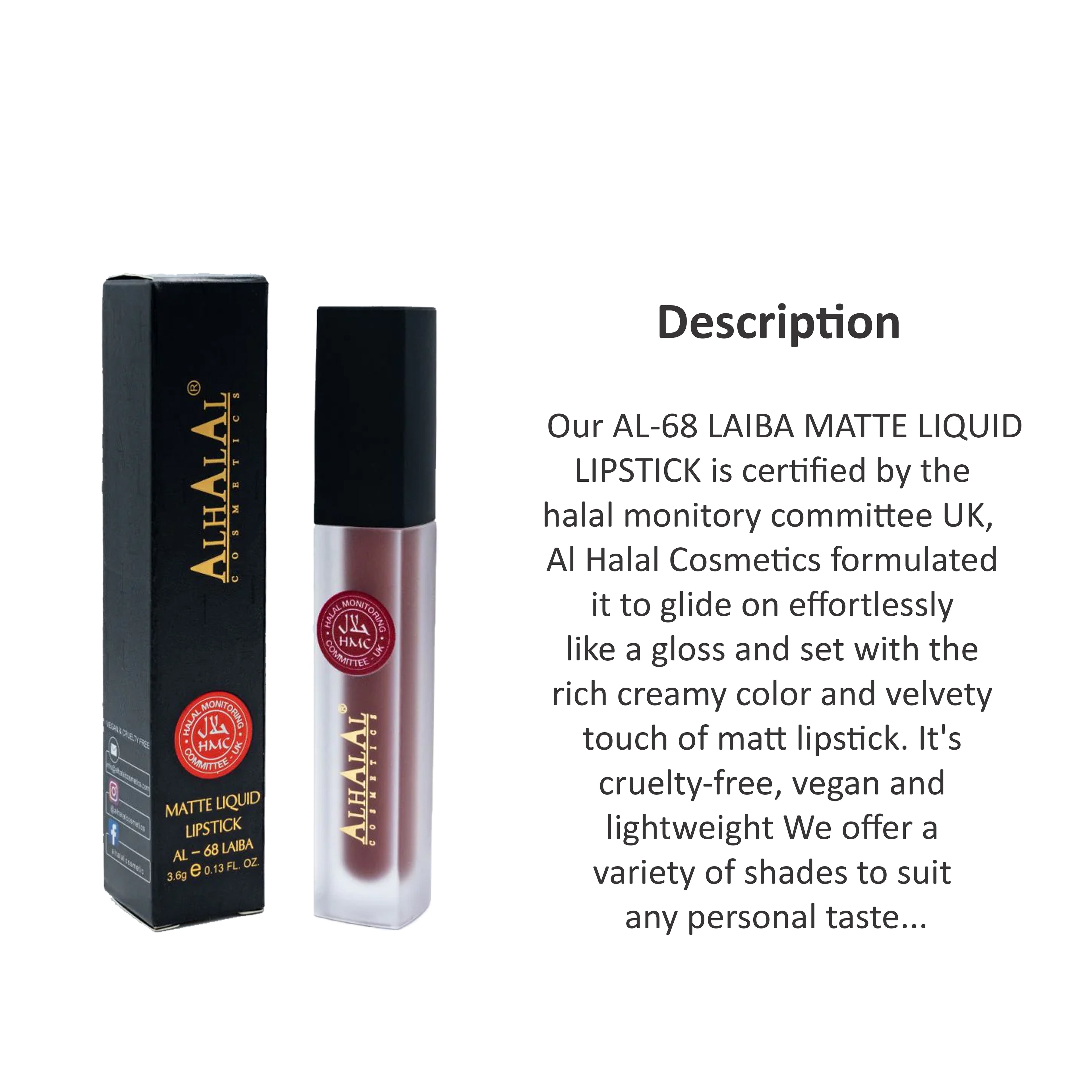 ALHALAL COSMETICS LAIBA MATTE LIQUID LIPSTICK 3.6G AL-68