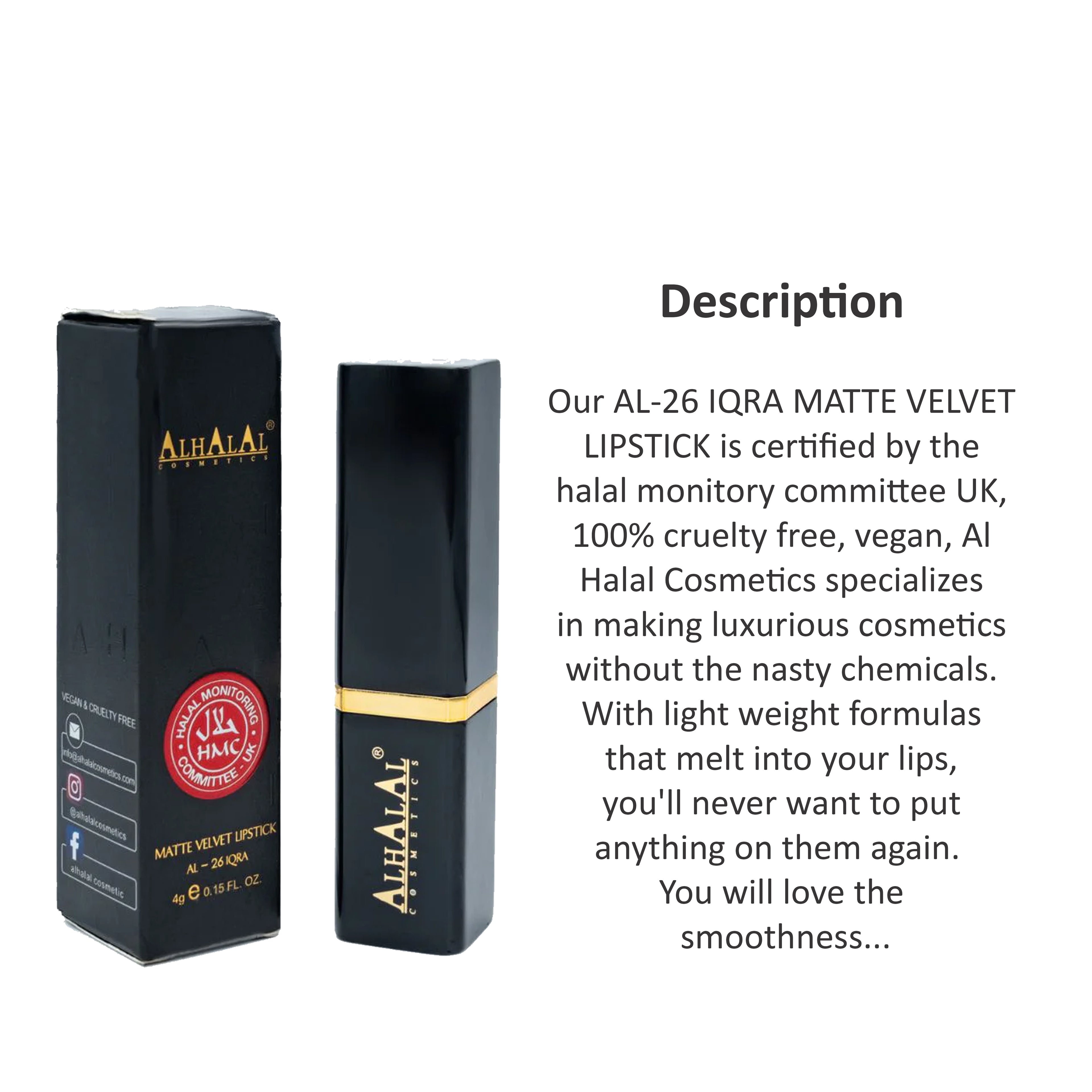 ALHALAL COSMETICS IQRA MATTE VELVET LIPSTICK 4G AL-26